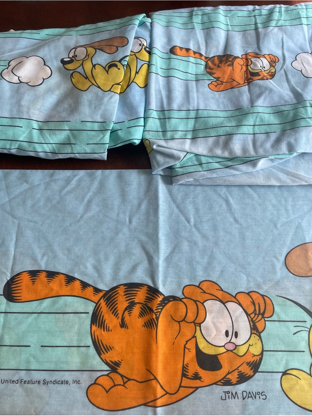 Vintage 70’s Garfield Odie Chase 1978 Twin Fitted Sheet Flat Sheet & Pillow Case